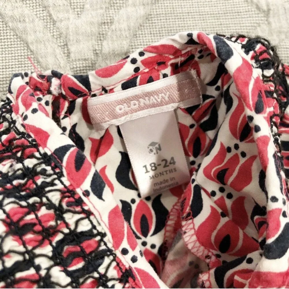 Old Navy 18-24m Pink & Black Floral Smocked Blouse Top